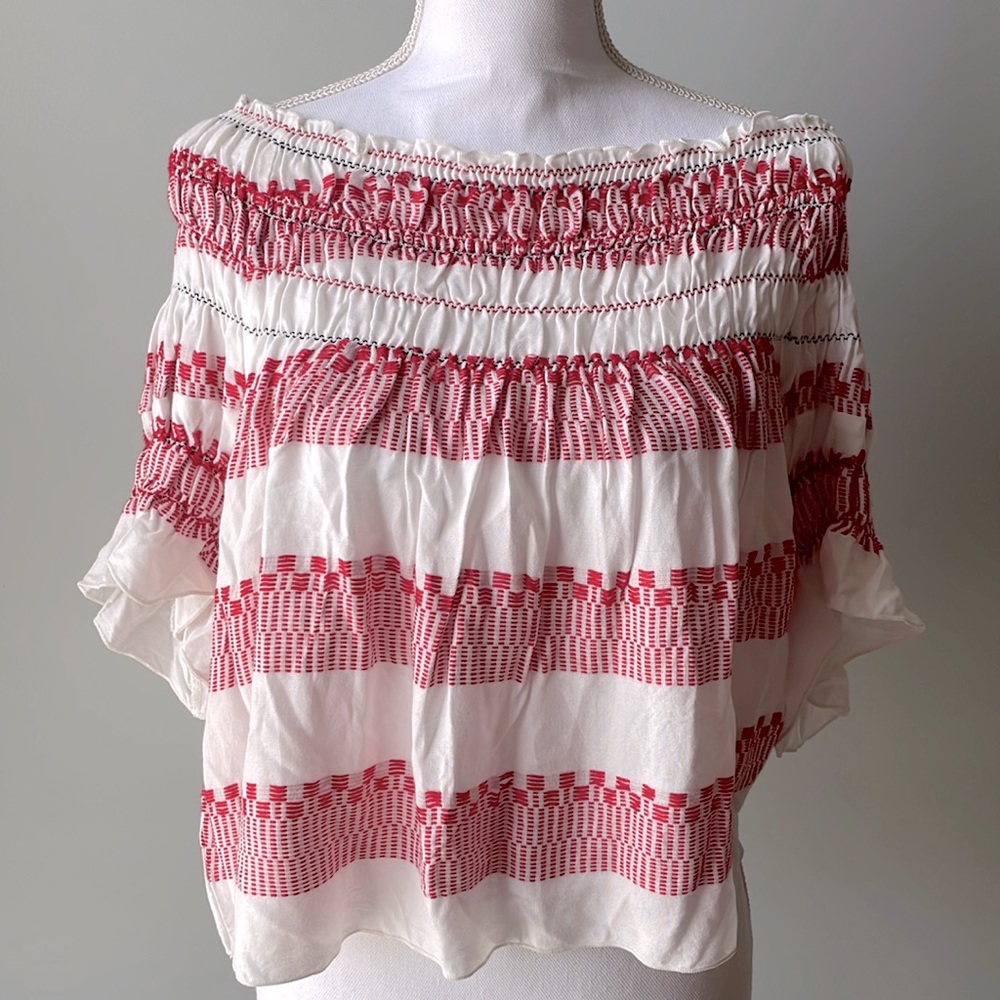 NWOT Piper by Townsen Anthropologie Off the Shoulder Embroidered Top Smocked S